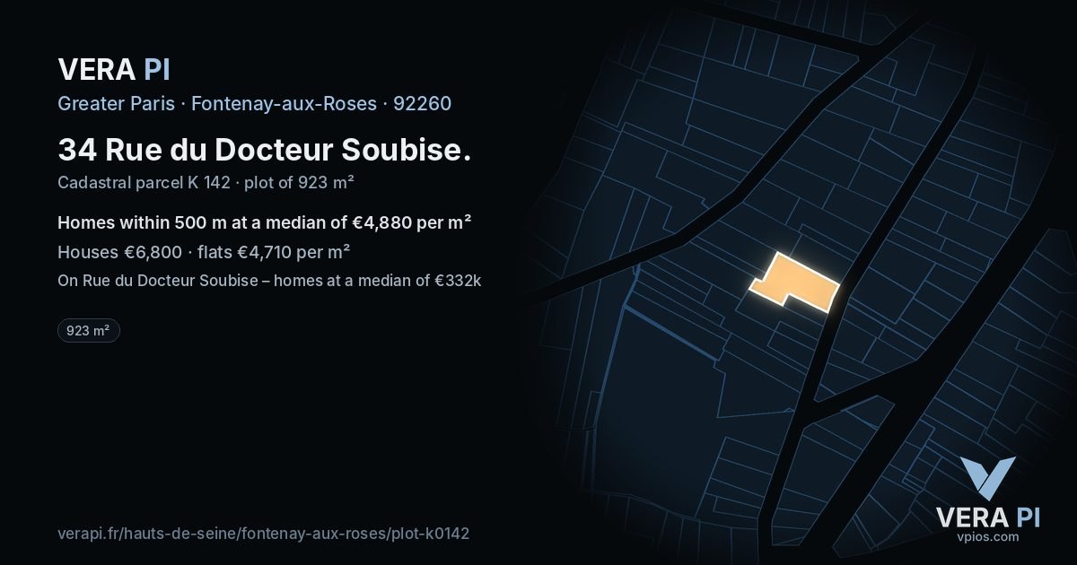 34 Rue du Docteur Soubise, Fontenay-aux-Roses at night – the plot lit, the parcels around coloured by the prices near them