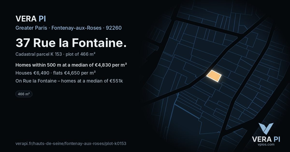 37 Rue la Fontaine, Fontenay-aux-Roses at night – the plot lit, the parcels around coloured by the prices near them