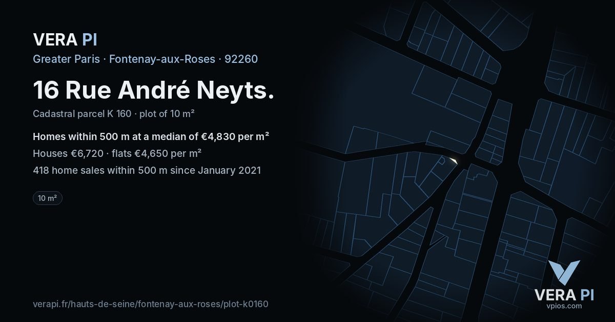 16 Rue André Neyts, Fontenay-aux-Roses at night – the plot lit, the parcels around coloured by the prices near them