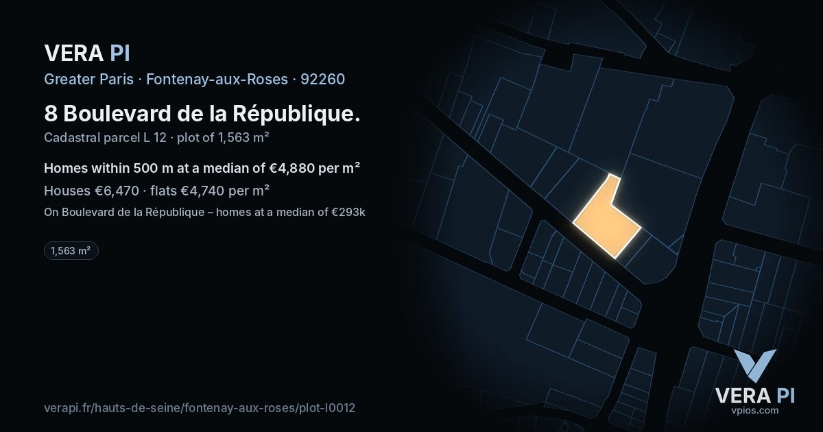 8 Boulevard de la République, Fontenay-aux-Roses at night – the plot lit, the parcels around coloured by the prices near them