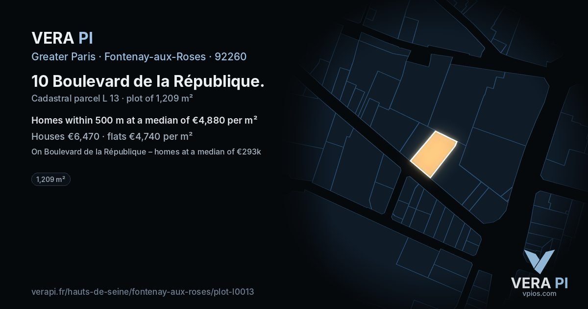10 Boulevard de la République, Fontenay-aux-Roses at night – the plot lit, the parcels around coloured by the prices near them