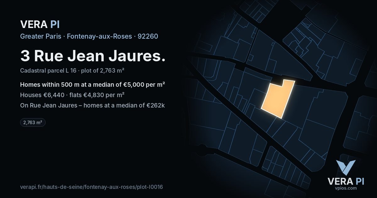 3 Rue Jean Jaures, Fontenay-aux-Roses at night – the plot lit, the parcels around coloured by the prices near them