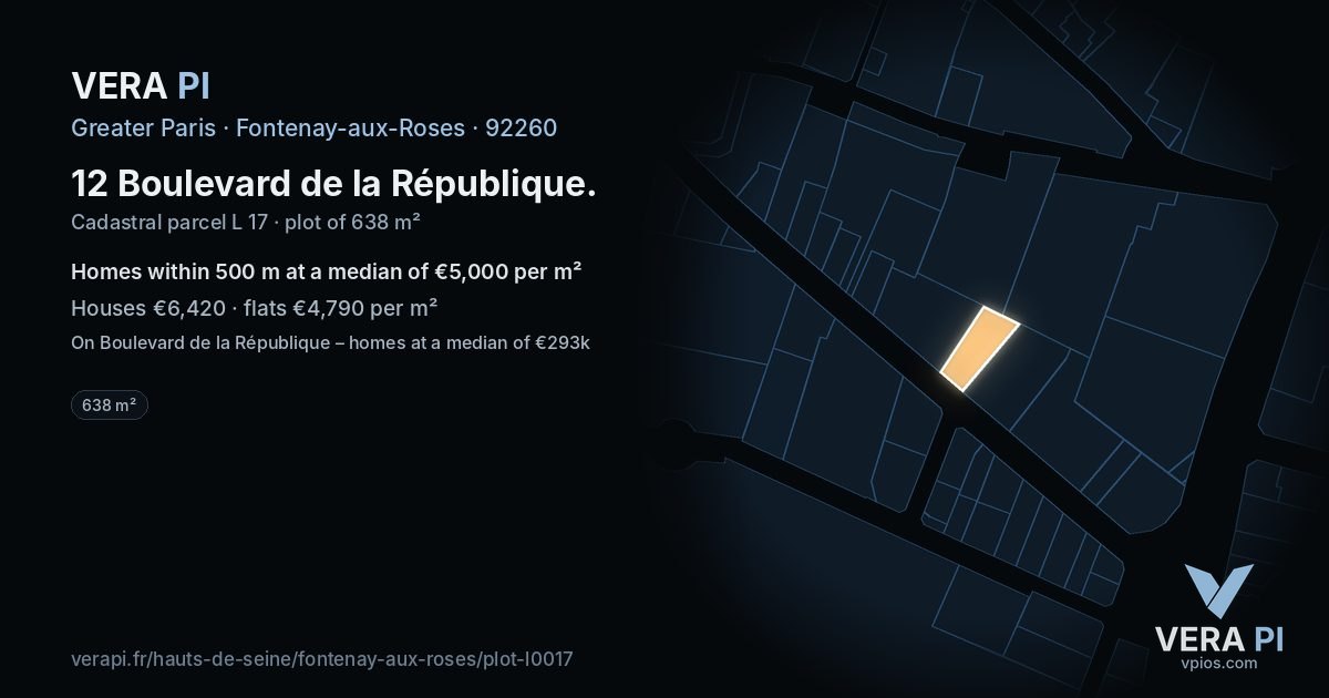 12 Boulevard de la République, Fontenay-aux-Roses at night – the plot lit, the parcels around coloured by the prices near them