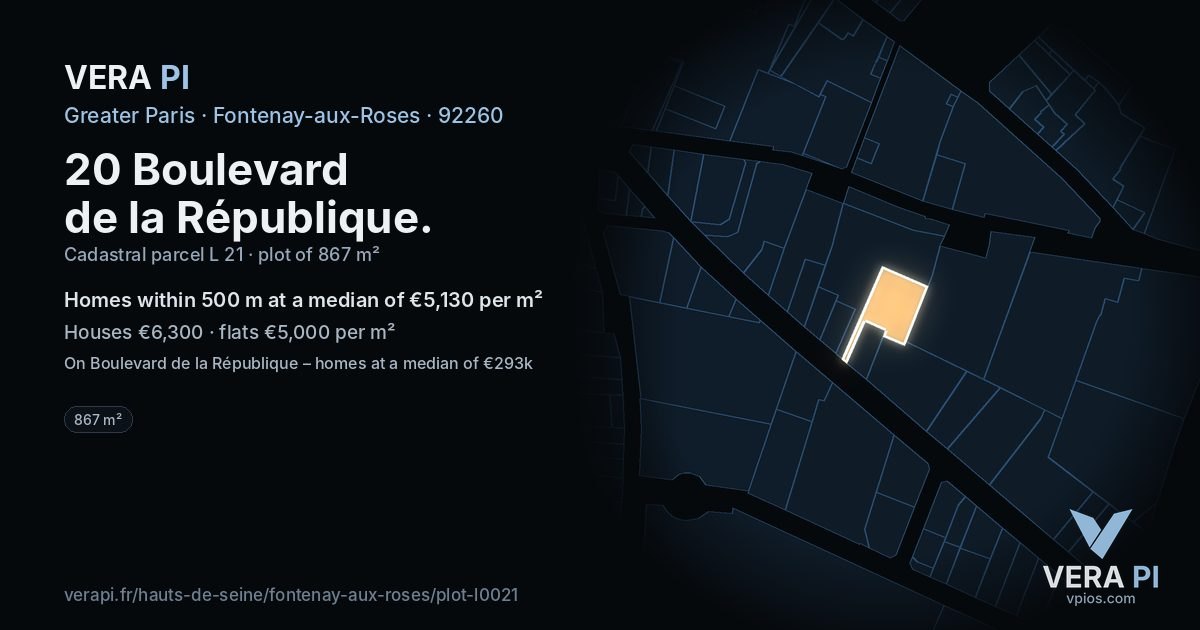 20 Boulevard de la République, Fontenay-aux-Roses at night – the plot lit, the parcels around coloured by the prices near them