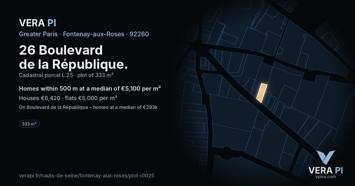 26 Boulevard de la République, Fontenay-aux-Roses at night – the plot lit, the parcels around coloured by the prices near them
