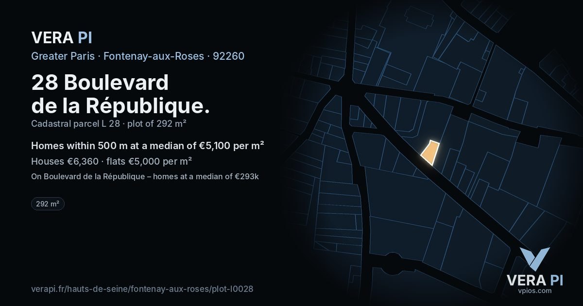 28 Boulevard de la République, Fontenay-aux-Roses at night – the plot lit, the parcels around coloured by the prices near them