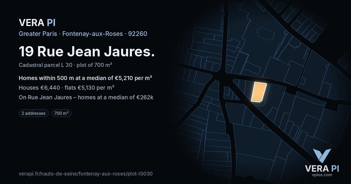 19 Rue Jean Jaures, Fontenay-aux-Roses at night – the plot lit, the parcels around coloured by the prices near them