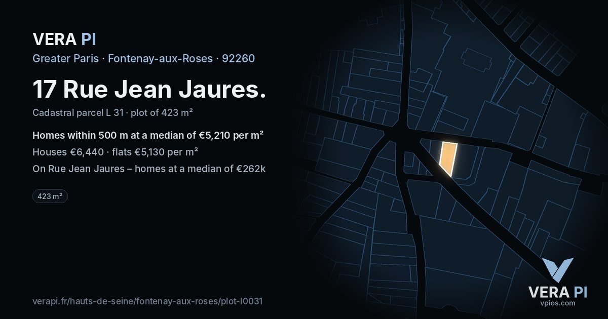17 Rue Jean Jaures, Fontenay-aux-Roses at night – the plot lit, the parcels around coloured by the prices near them