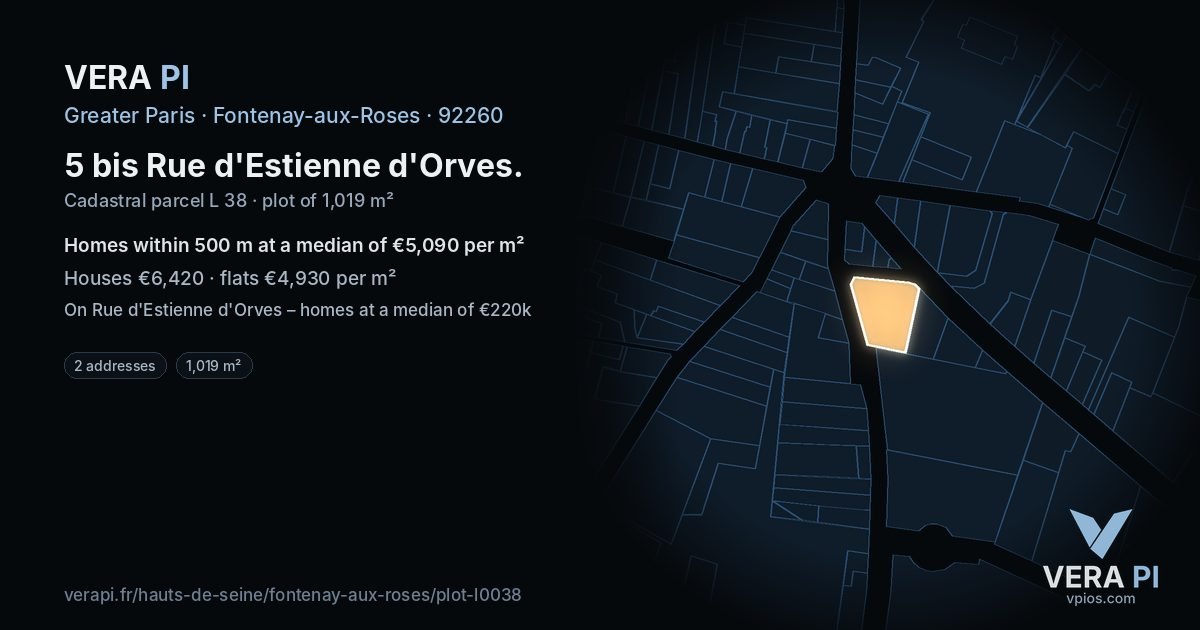 5 bis Rue d'Estienne d'Orves, Fontenay-aux-Roses at night – the plot lit, the parcels around coloured by the prices near them
