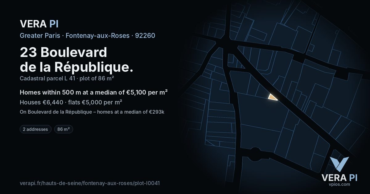 23 Boulevard de la République, Fontenay-aux-Roses at night – the plot lit, the parcels around coloured by the prices near them
