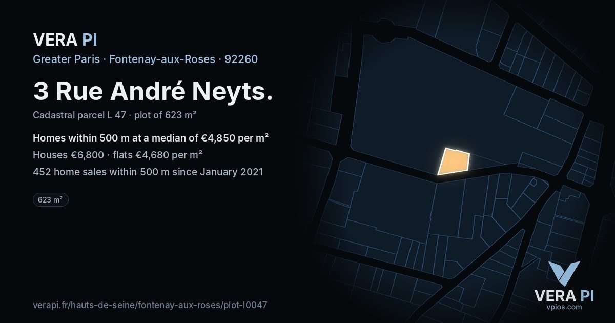 3 Rue André Neyts, Fontenay-aux-Roses at night – the plot lit, the parcels around coloured by the prices near them