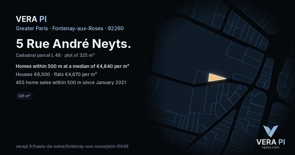 5 Rue André Neyts, Fontenay-aux-Roses at night – the plot lit, the parcels around coloured by the prices near them