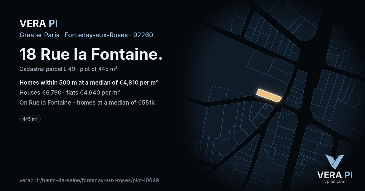 18 Rue la Fontaine, Fontenay-aux-Roses at night – the plot lit, the parcels around coloured by the prices near them