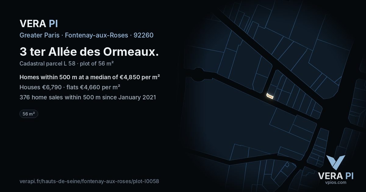 3 ter Allée des Ormeaux, Fontenay-aux-Roses at night – the plot lit, the parcels around coloured by the prices near them