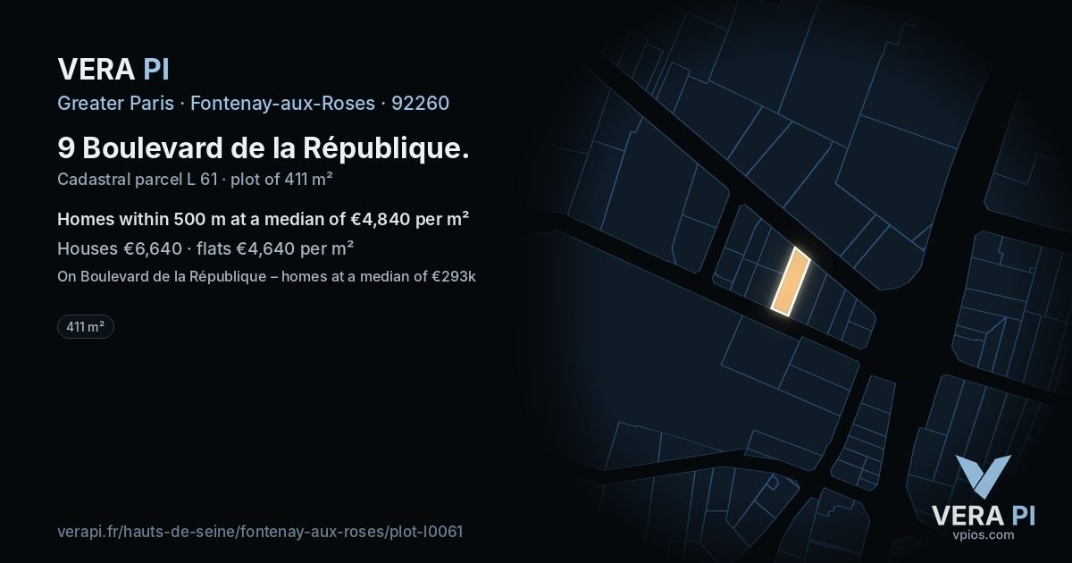 9 Boulevard de la République, Fontenay-aux-Roses at night – the plot lit, the parcels around coloured by the prices near them