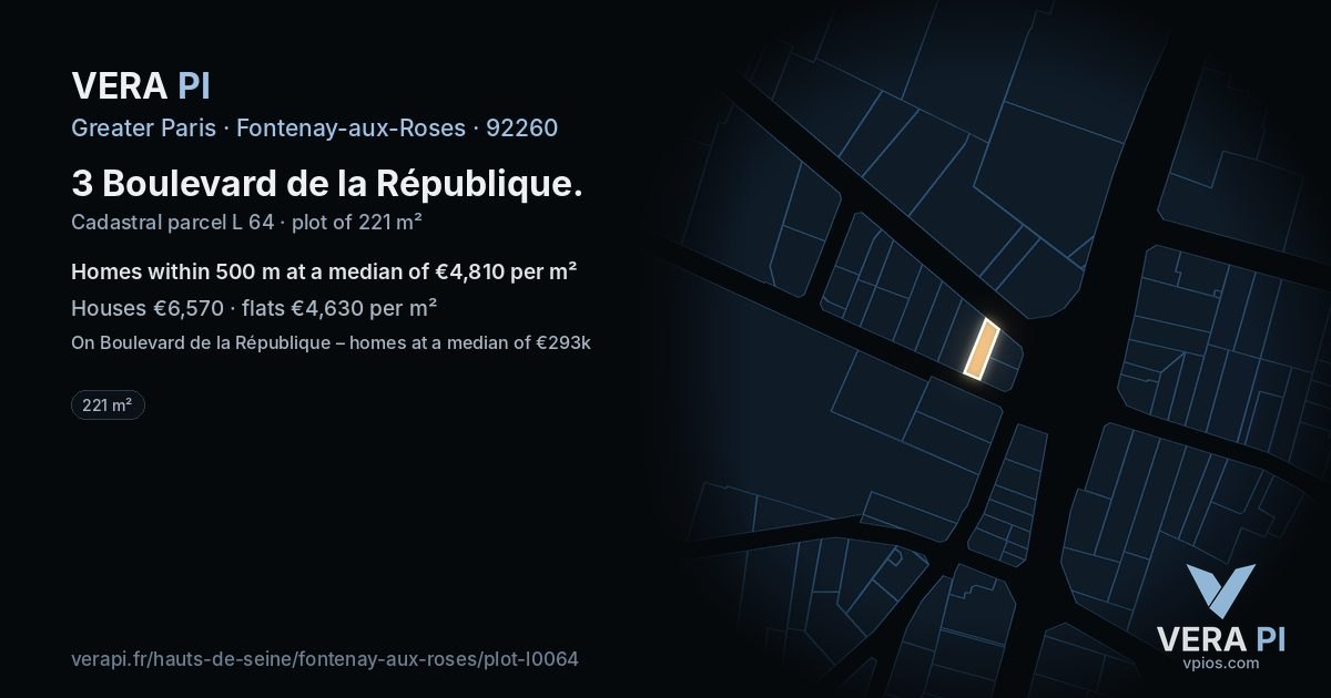 3 Boulevard de la République, Fontenay-aux-Roses at night – the plot lit, the parcels around coloured by the prices near them
