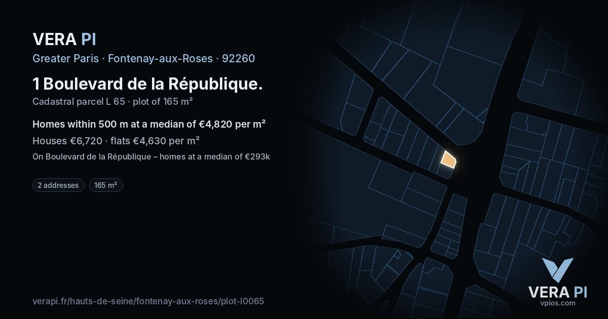 1 Boulevard de la République, Fontenay-aux-Roses at night – the plot lit, the parcels around coloured by the prices near them