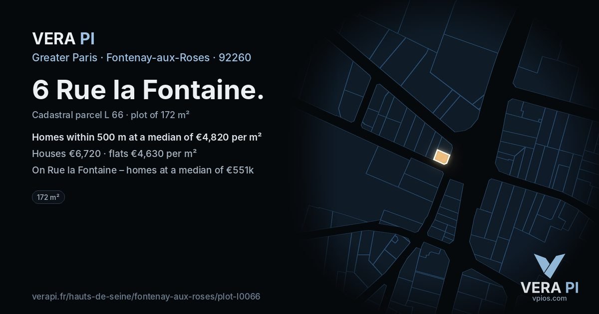 6 Rue la Fontaine, Fontenay-aux-Roses at night – the plot lit, the parcels around coloured by the prices near them