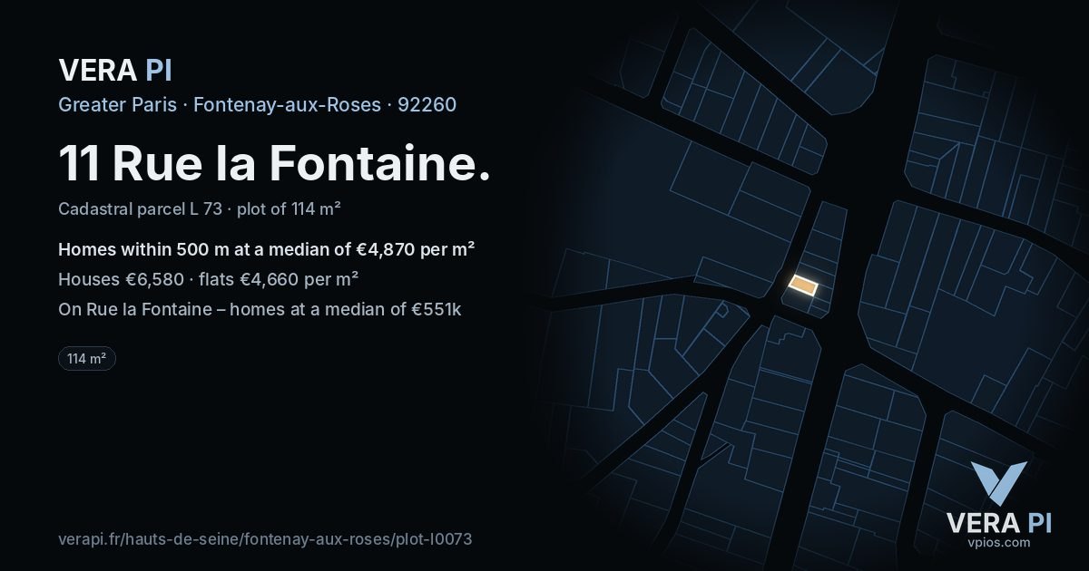 11 Rue la Fontaine, Fontenay-aux-Roses at night – the plot lit, the parcels around coloured by the prices near them