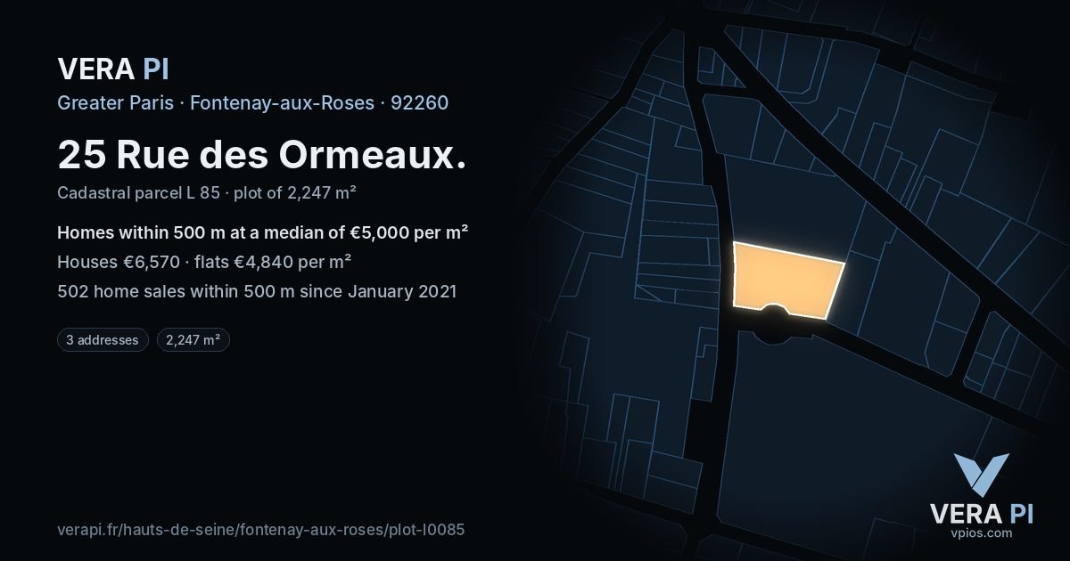 25 Rue des Ormeaux, Fontenay-aux-Roses at night – the plot lit, the parcels around coloured by the prices near them