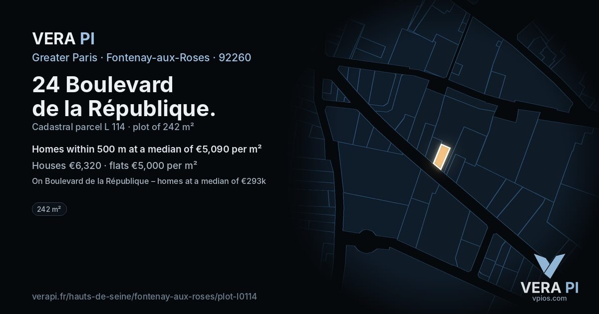 24 Boulevard de la République, Fontenay-aux-Roses at night – the plot lit, the parcels around coloured by the prices near them