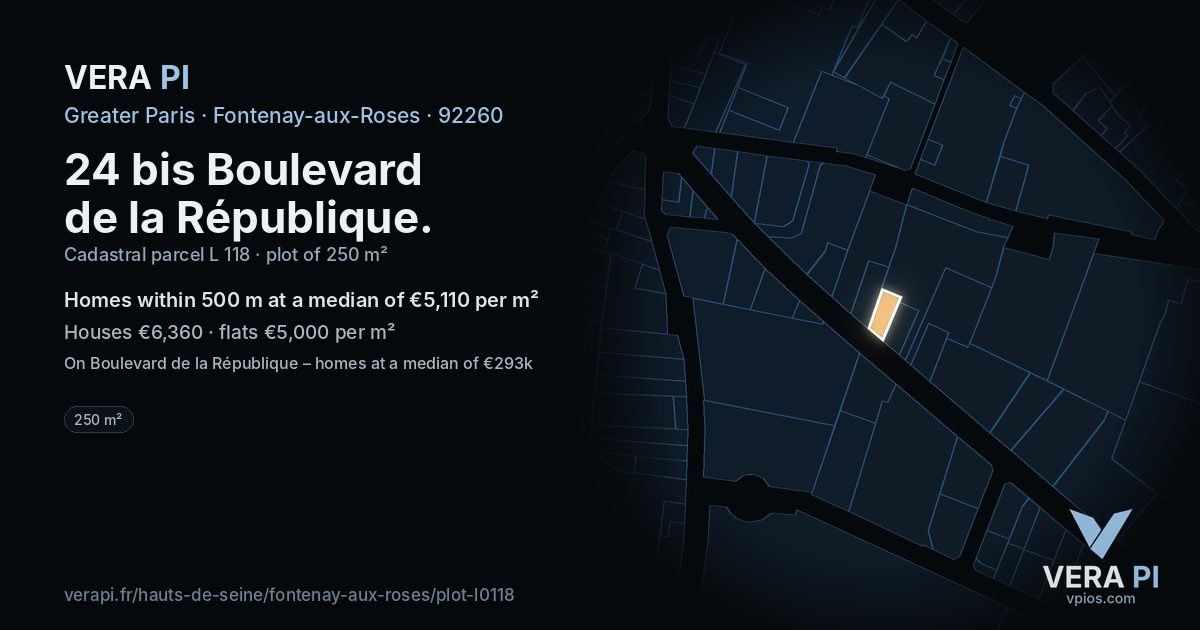 24 bis Boulevard de la République, Fontenay-aux-Roses at night – the plot lit, the parcels around coloured by the prices near them