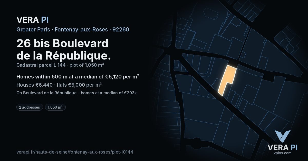 26 bis Boulevard de la République, Fontenay-aux-Roses at night – the plot lit, the parcels around coloured by the prices near them