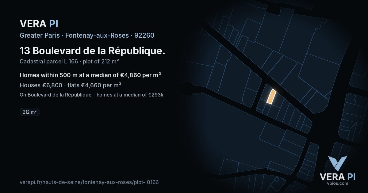13 Boulevard de la République, Fontenay-aux-Roses at night – the plot lit, the parcels around coloured by the prices near them