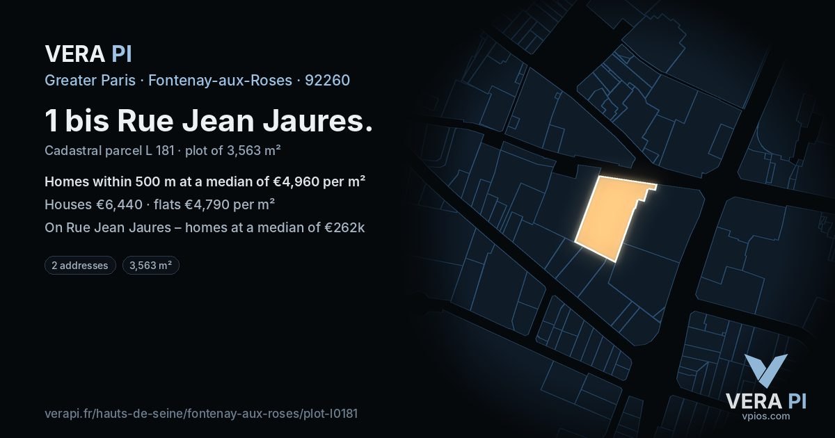 1 bis Rue Jean Jaures, Fontenay-aux-Roses at night – the plot lit, the parcels around coloured by the prices near them