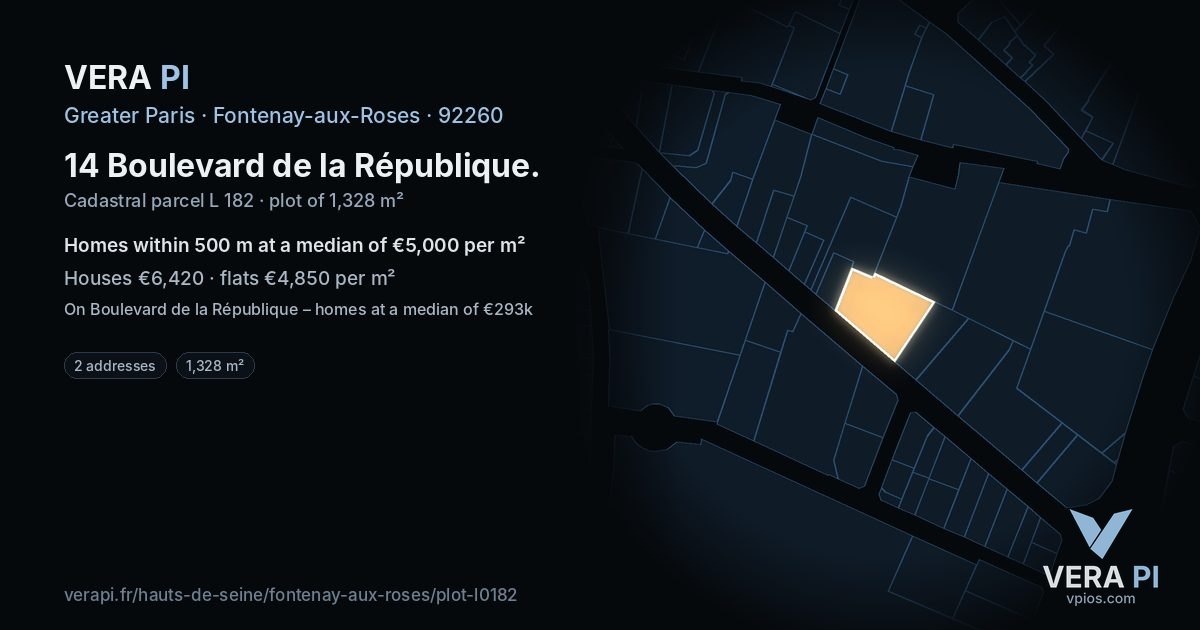 14 Boulevard de la République, Fontenay-aux-Roses at night – the plot lit, the parcels around coloured by the prices near them