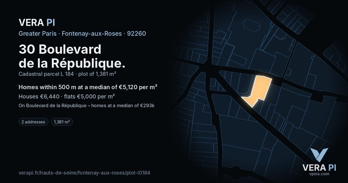 30 Boulevard de la République, Fontenay-aux-Roses at night – the plot lit, the parcels around coloured by the prices near them