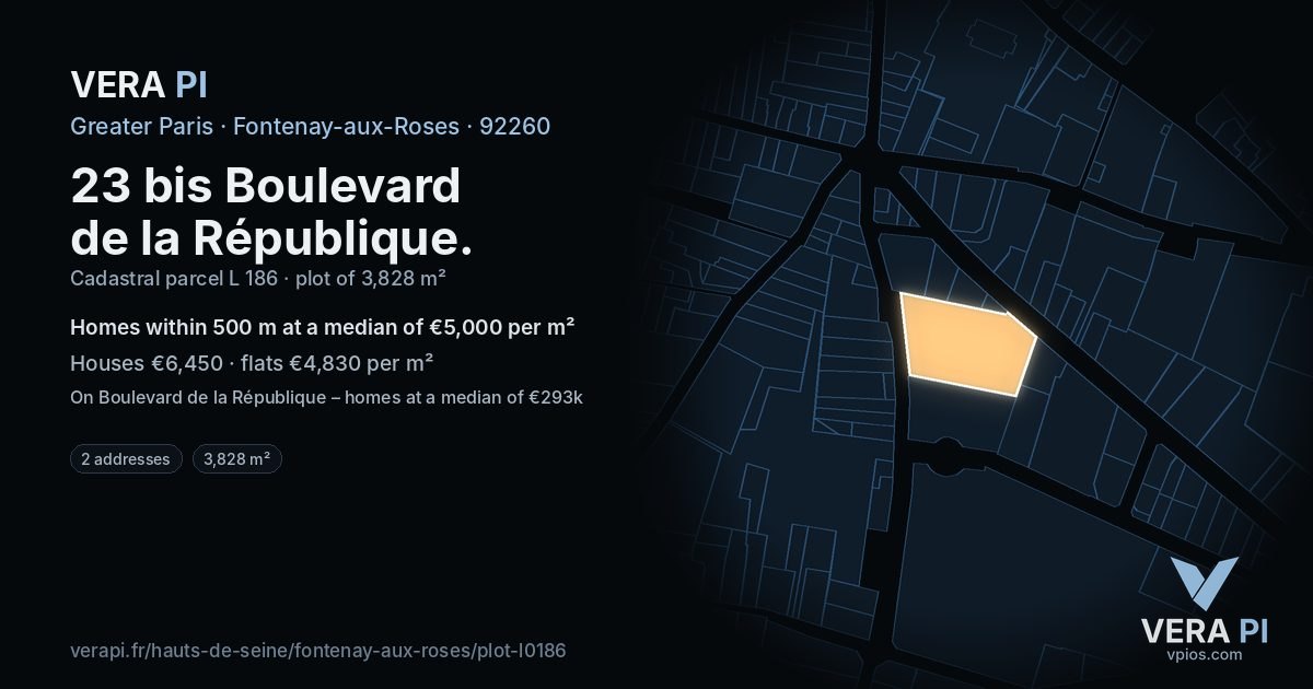 23 bis Boulevard de la République, Fontenay-aux-Roses at night – the plot lit, the parcels around coloured by the prices near them
