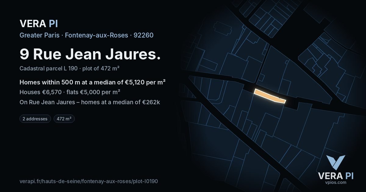 9 Rue Jean Jaures, Fontenay-aux-Roses at night – the plot lit, the parcels around coloured by the prices near them