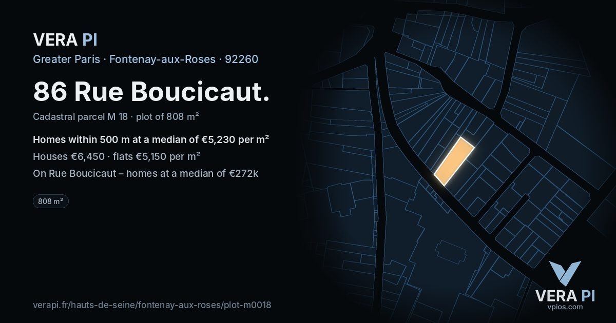 86 Rue Boucicaut, Fontenay-aux-Roses at night – the plot lit, the parcels around coloured by the prices near them
