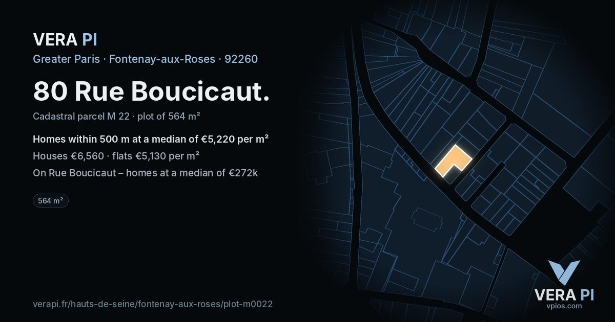 80 Rue Boucicaut, Fontenay-aux-Roses at night – the plot lit, the parcels around coloured by the prices near them