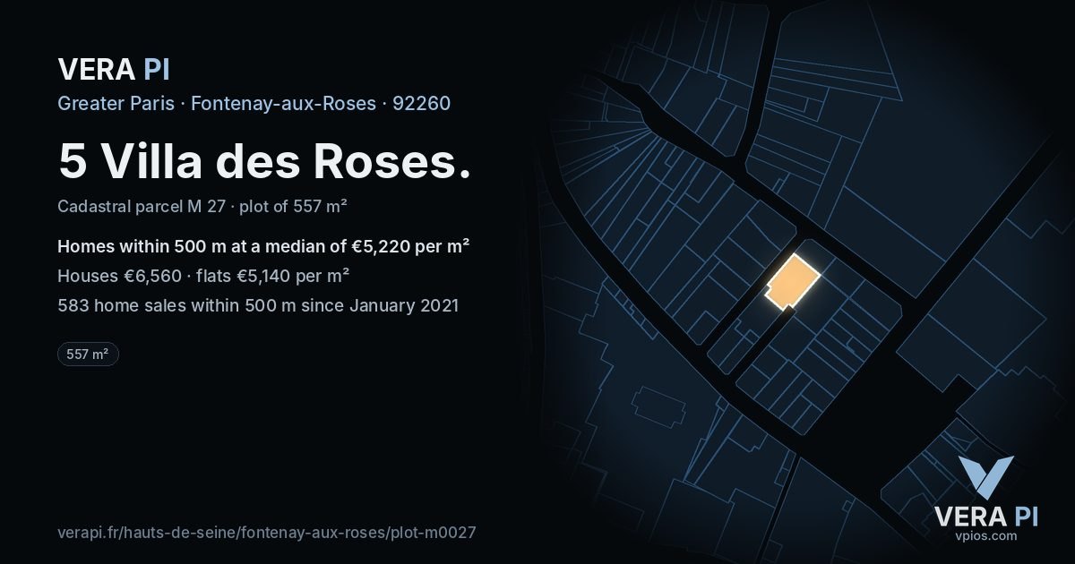 5 Villa des Roses, Fontenay-aux-Roses at night – the plot lit, the parcels around coloured by the prices near them