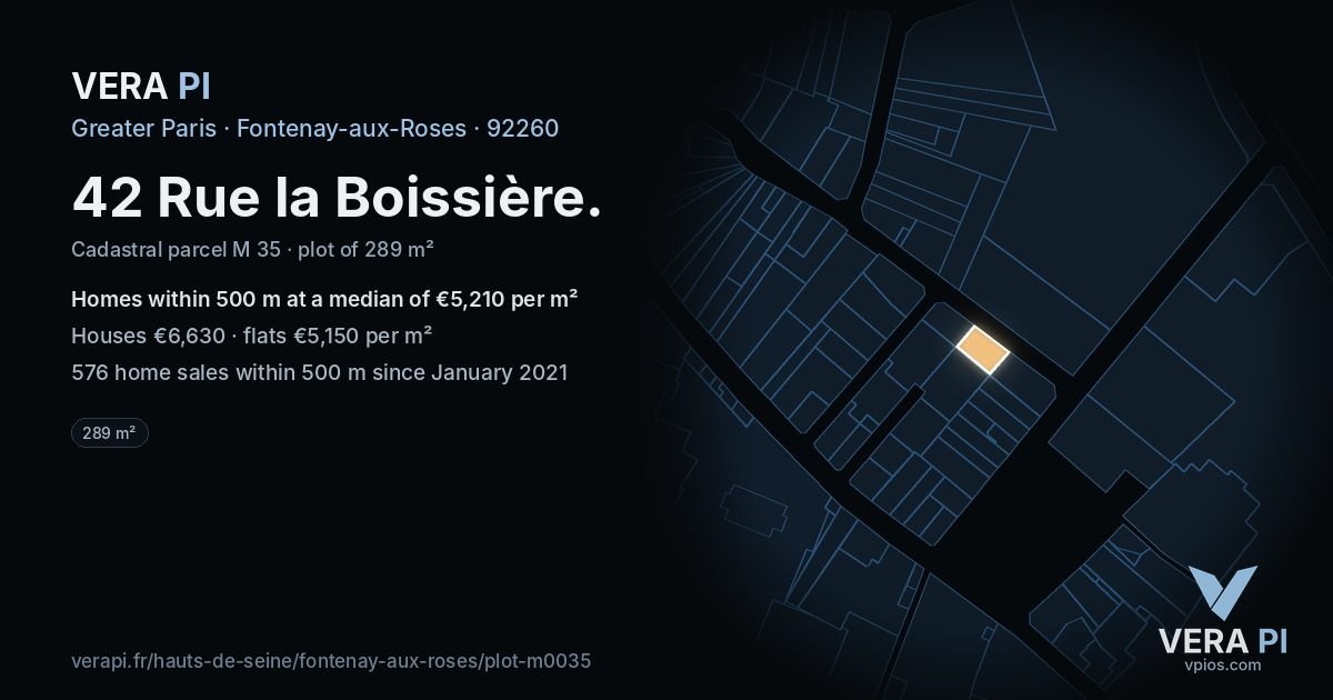 42 Rue la Boissière, Fontenay-aux-Roses at night – the plot lit, the parcels around coloured by the prices near them
