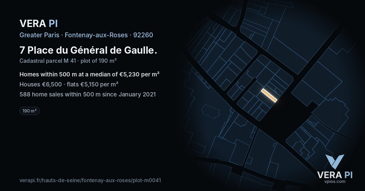 7 Place du Général de Gaulle, Fontenay-aux-Roses at night – the plot lit, the parcels around coloured by the prices near them