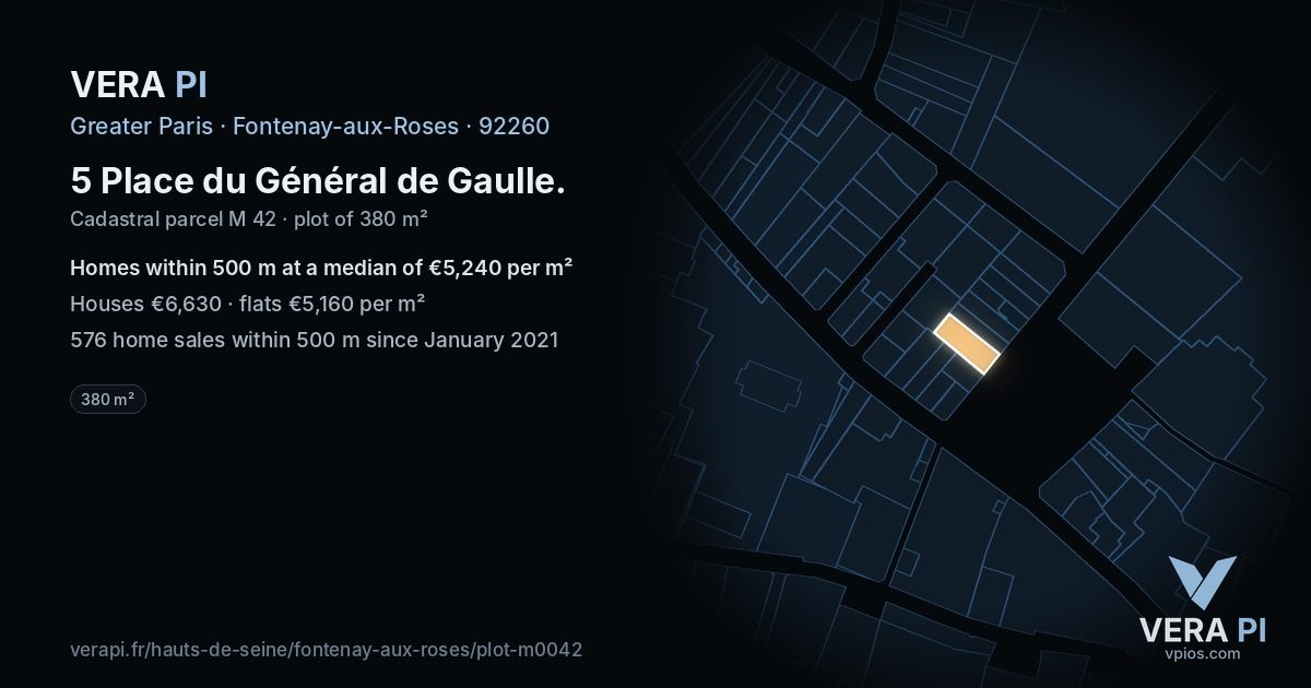 5 Place du Général de Gaulle, Fontenay-aux-Roses at night – the plot lit, the parcels around coloured by the prices near them