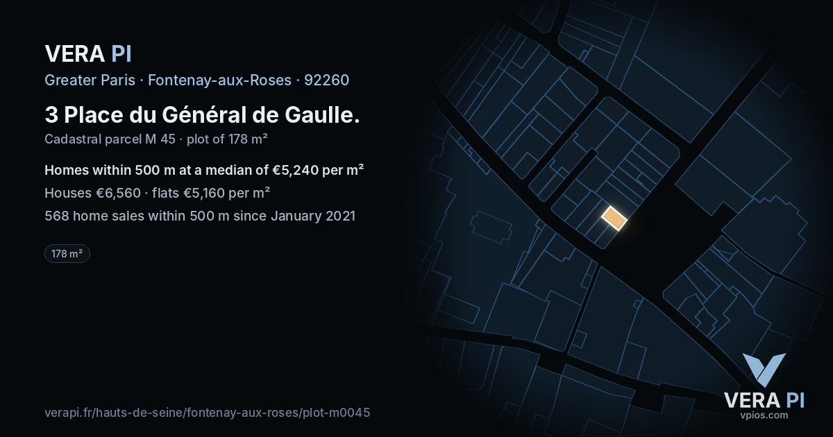 3 Place du Général de Gaulle, Fontenay-aux-Roses at night – the plot lit, the parcels around coloured by the prices near them
