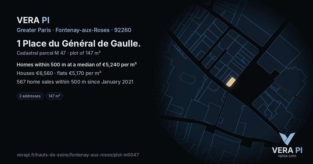 1 Place du Général de Gaulle, Fontenay-aux-Roses at night – the plot lit, the parcels around coloured by the prices near them
