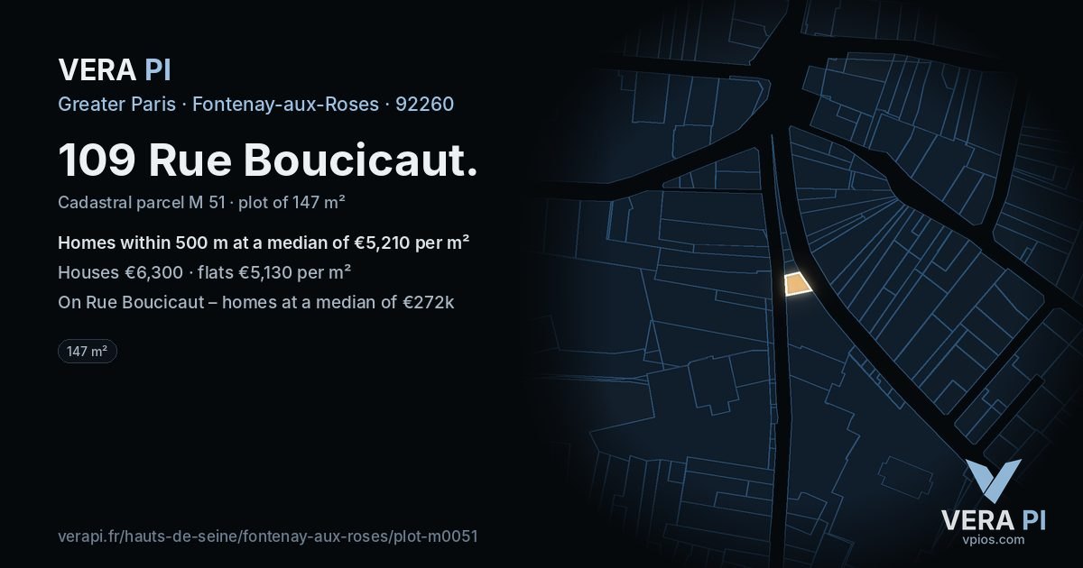 109 Rue Boucicaut, Fontenay-aux-Roses at night – the plot lit, the parcels around coloured by the prices near them
