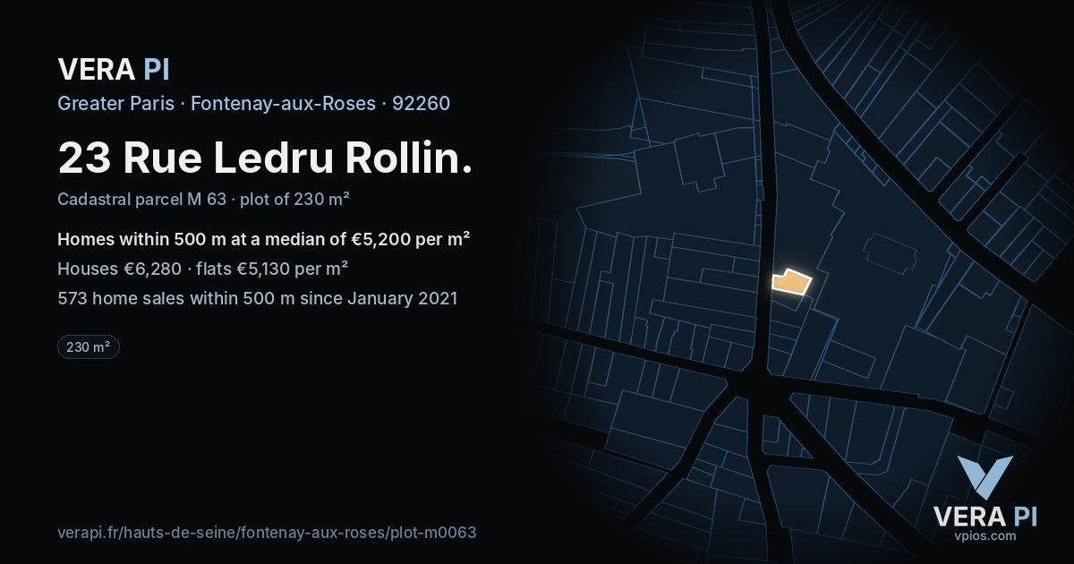 23 Rue Ledru Rollin, Fontenay-aux-Roses at night – the plot lit, the parcels around coloured by the prices near them