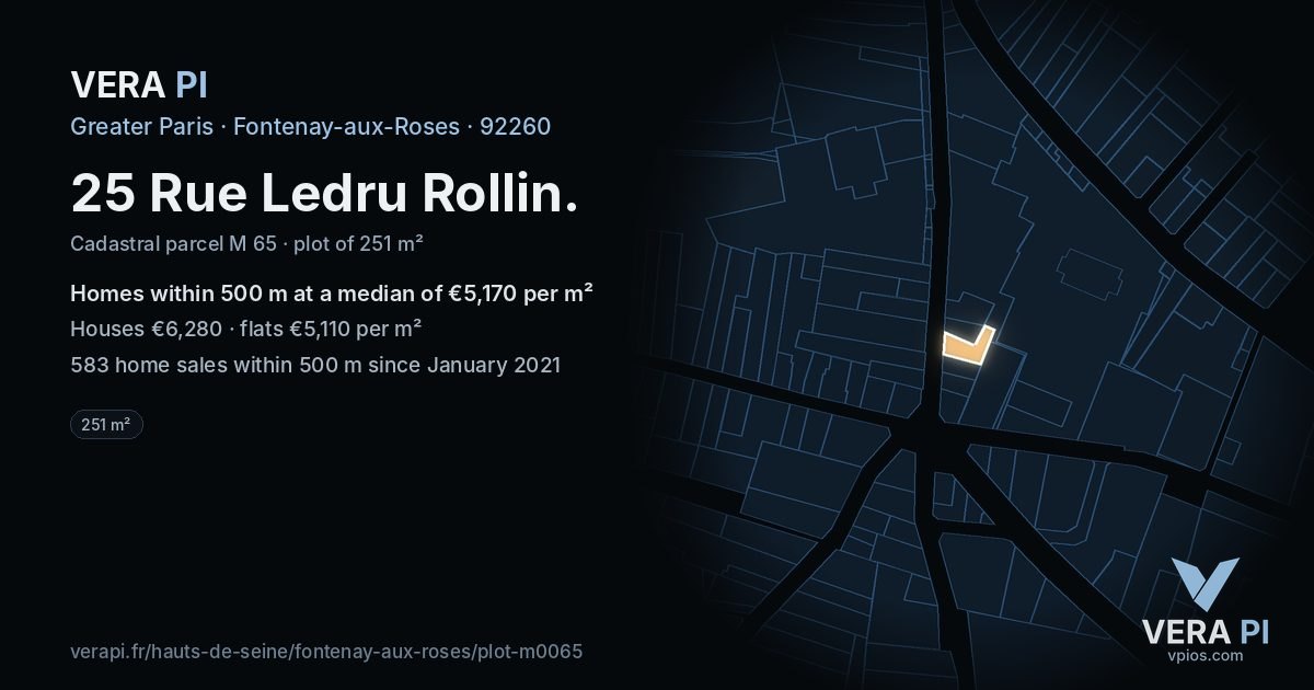 25 Rue Ledru Rollin, Fontenay-aux-Roses at night – the plot lit, the parcels around coloured by the prices near them
