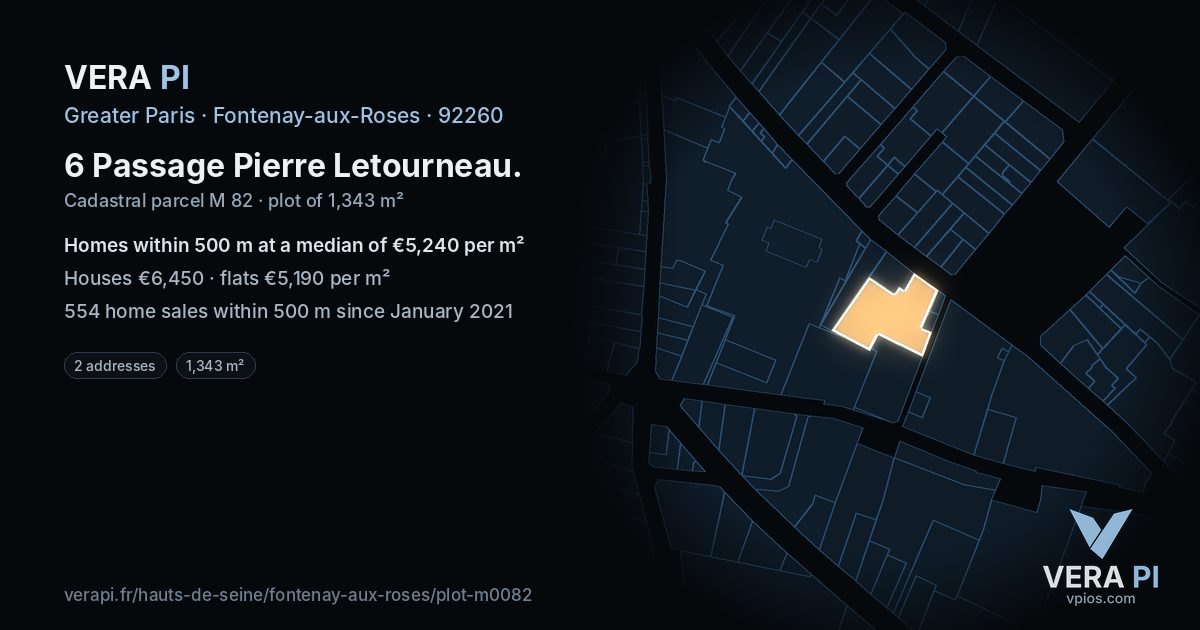 6 Passage Pierre Letourneau, Fontenay-aux-Roses at night – the plot lit, the parcels around coloured by the prices near them