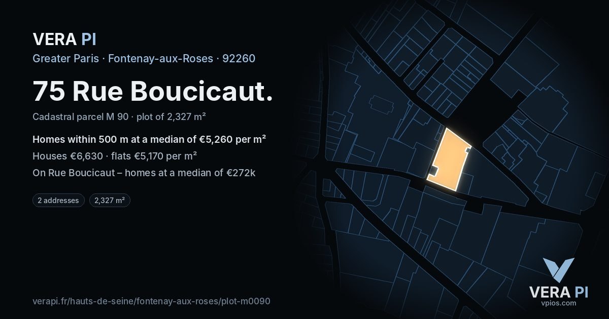 75 Rue Boucicaut, Fontenay-aux-Roses at night – the plot lit, the parcels around coloured by the prices near them