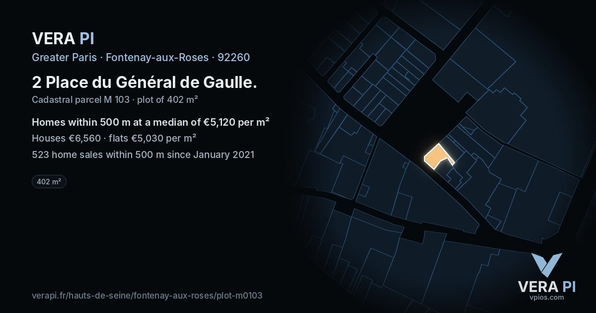 2 Place du Général de Gaulle, Fontenay-aux-Roses at night – the plot lit, the parcels around coloured by the prices near them