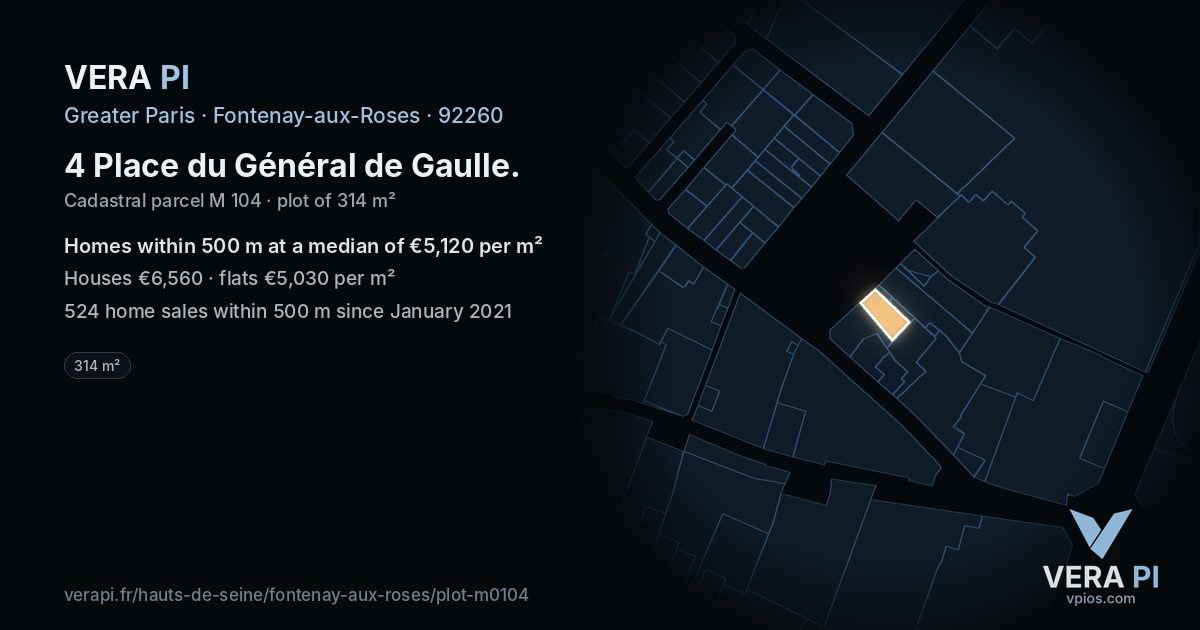4 Place du Général de Gaulle, Fontenay-aux-Roses at night – the plot lit, the parcels around coloured by the prices near them