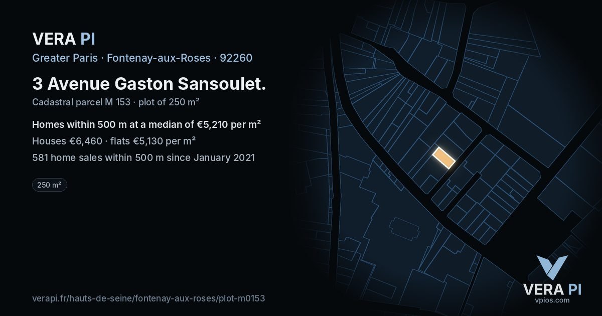 3 Avenue Gaston Sansoulet, Fontenay-aux-Roses at night – the plot lit, the parcels around coloured by the prices near them