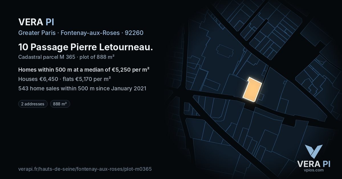 10 Passage Pierre Letourneau, Fontenay-aux-Roses at night – the plot lit, the parcels around coloured by the prices near them